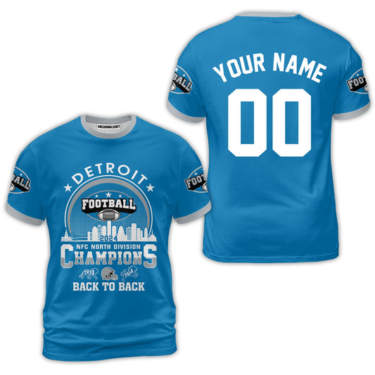 Detroit Football 2024 NFC North Division Champions Skyline Custom Shirts, 2024 NFC North Champs Champions Custom Double Sided Shirts