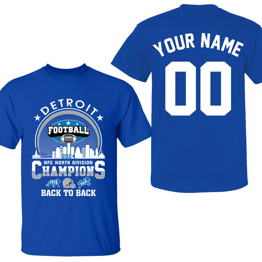 Detroit Football 2024 NFC North Division Champions Skyline Double Sided V-neck Shirt, NFC North Champs 2 Sided Custom Shirts