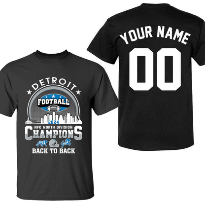 Detroit Football 2024 NFC North Division Champions Skyline Double Sided V-neck Shirt, NFC North Champs 2 Sided Custom Shirts