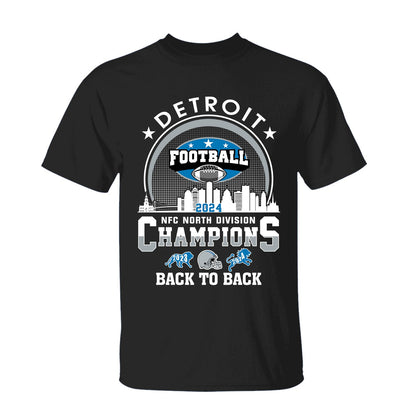 Detroit Football 2024 NFC North Division Champions Skyline V-neck Shirt, NFC North Champs Apparel For Detroit Football Fans