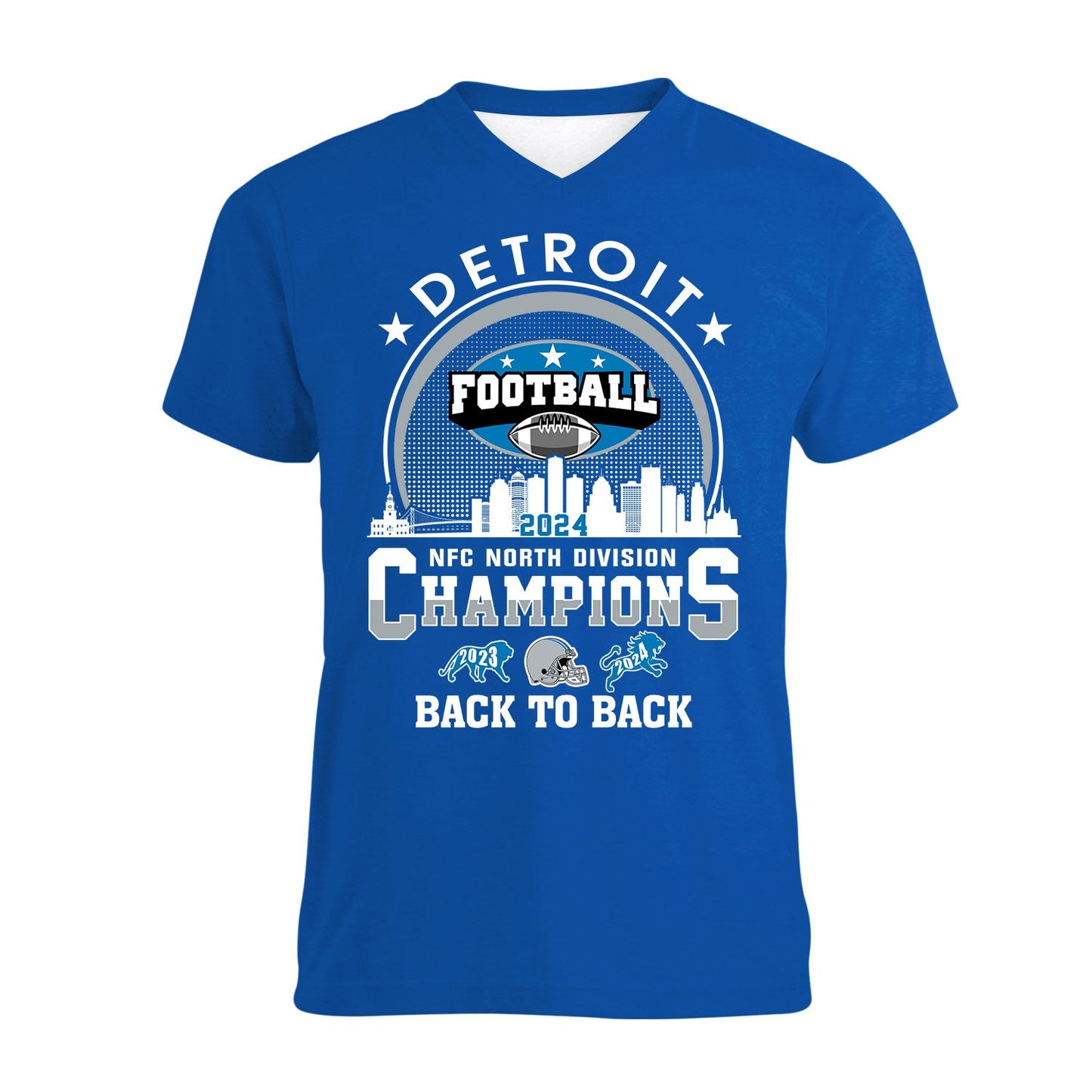 Detroit Football 2024 NFC North Division Champions Skyline Shirts, 2024 NFC North Champs Apparel For Detroit Football Fans