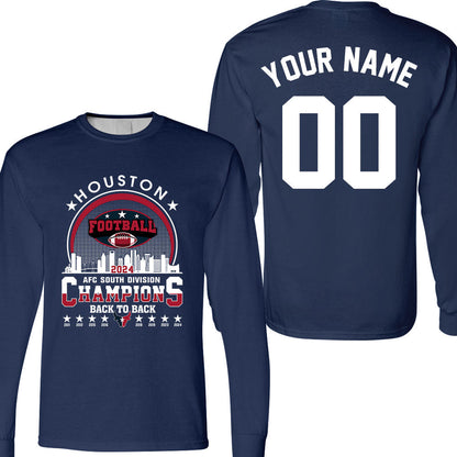 Houston American Football 2024 AFC South Champions Skyline  double sided Sweatshirt, Houston Football 2024 Division Champion 2 sided Sweatshirt