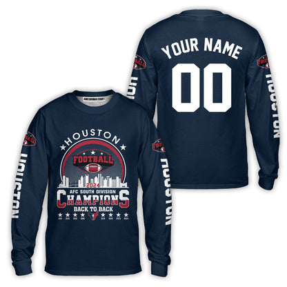Houston American Football 2024 AFC South Champions Skyline Custom Hoodie, Custom Houston Football Skyline 2024 Division Champion Hoodie AOP