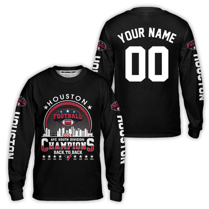 Houston American Football 2024 AFC South Champions Skyline Custom Hoodie, Custom Houston Football Skyline 2024 Division Champion Hoodie AOP