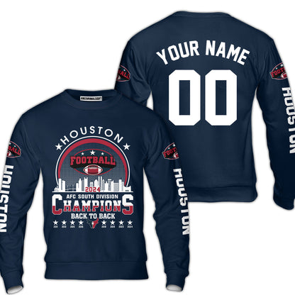 Houston American Football 2024 AFC South Champions Skyline Custom Hoodie, Custom Houston Football Skyline 2024 Division Champion Hoodie AOP