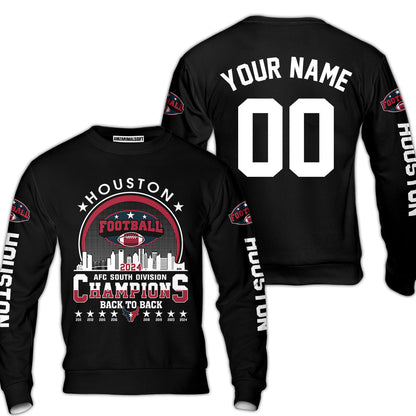 Houston American Football 2024 AFC South Champions Skyline Custom Hoodie, Custom Houston Football Skyline 2024 Division Champion Hoodie AOP