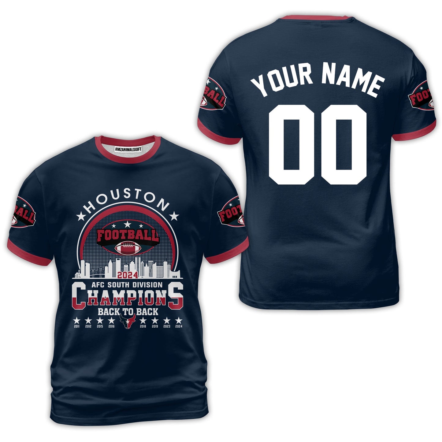 Houston American Football 2024 AFC South Champions Skyline Custom Hoodie, Custom Houston Football Skyline 2024 Division Champion Hoodie AOP