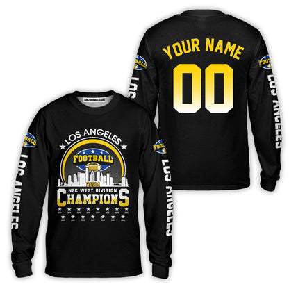 Los Angeles Football 2024 NFC West Division Champions Skyline Custom Shirts, 2024 NFC West Champs Champions Custom Double Sided Shirts