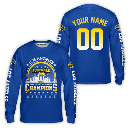 Los Angeles Football 2024 NFC West Division Champions Skyline Custom Shirts, 2024 NFC West Champs Champions Custom Double Sided Shirts