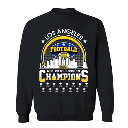 Los Angeles Football 2024 NFC West Division Champions Skyline Shirts, 2024 NFC West Champs Apparel For Los Angeles Football Fans