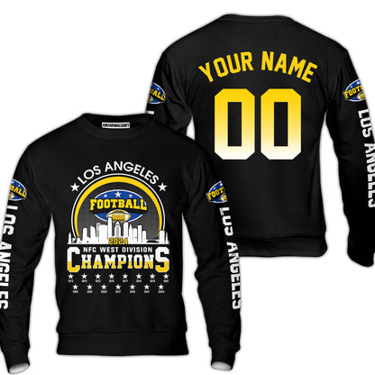 Los Angeles Football 2024 NFC West Division Champions Skyline Custom Shirts, 2024 NFC West Champs Champions Custom Double Sided Shirts