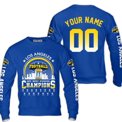 Custom Los Angeles Football 2024 NFC West Division Champions Skyline Baseball Jersey, 2024 NFC West Champs Custom Double Sided Baseball Jersey