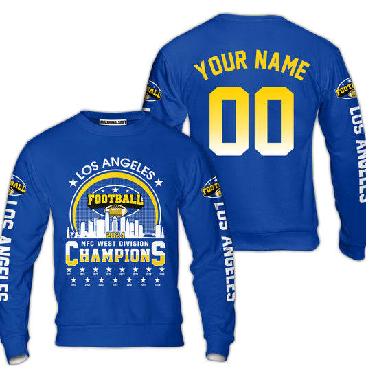 Custom Los Angeles Football 2024 NFC West Division Champions Skyline Custom Sweatshirt, 2024 NFC West Champs Custom Double Sided