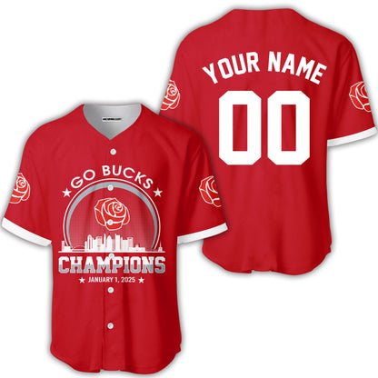 Go Bucks Football 2025 Rose Champions Skyline Custom Double Sided Long Sleeve Shirt, 2025 Rose Champs 2 Sided Custom Long Sleeve Shirt