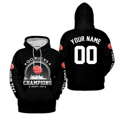 Go Bucks Football 2025 Rose Champions Skyline Custom Double Sided Long Sleeve Shirt, 2025 Rose Champs 2 Sided Custom Long Sleeve Shirt
