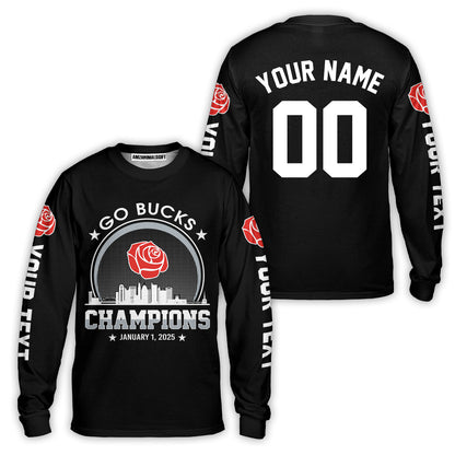 Go Bucks Football 2025 Rose Champions Skyline Custom Double Sided Long Sleeve Shirt, 2025 Rose Champs 2 Sided Custom Long Sleeve Shirt