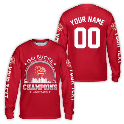 Go Bucks Football 2025 Rose Champions Skyline Custom Double Sided Long Sleeve Shirt, 2025 Rose Champs 2 Sided Custom Long Sleeve Shirt