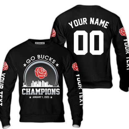 Go Bucks Football 2025 Rose Champions Skyline Custom Double Sided Long Sleeve Shirt, 2025 Rose Champs 2 Sided Custom Long Sleeve Shirt