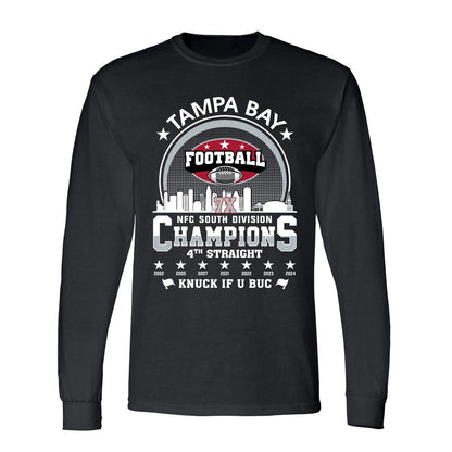 Tampa Bay Football 2024 NFC South Division Champions Skyline Long Sleeve Shirt, 2024 NFC South Champs Long Sleeve Shirts For Tampa Bay Football Fans