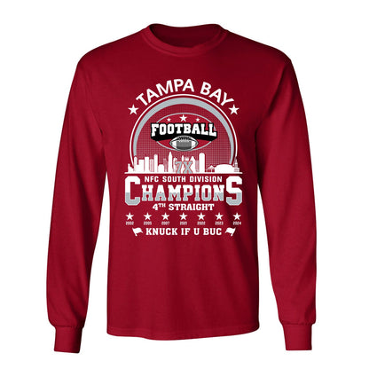 Tampa Bay Football 2024 NFC South Division Champions Skyline V-neck Shirt, 2024 NFC South Champs V-neck Shirts For Tampa Bay Football Fans