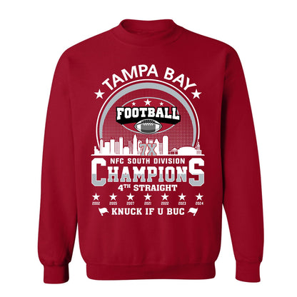 Tampa Bay Football 2024 NFC South Division Champions Skyline V-neck Shirt, 2024 NFC South Champs V-neck Shirts For Tampa Bay Football Fans