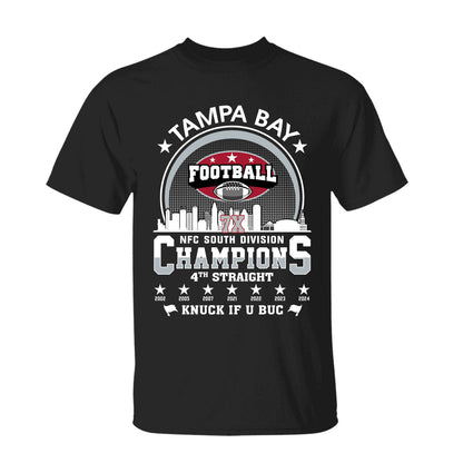 Tampa Bay Football 2024 NFC South Division Champions Skyline V-neck Shirt, 2024 NFC South Champs V-neck Shirts For Tampa Bay Football Fans