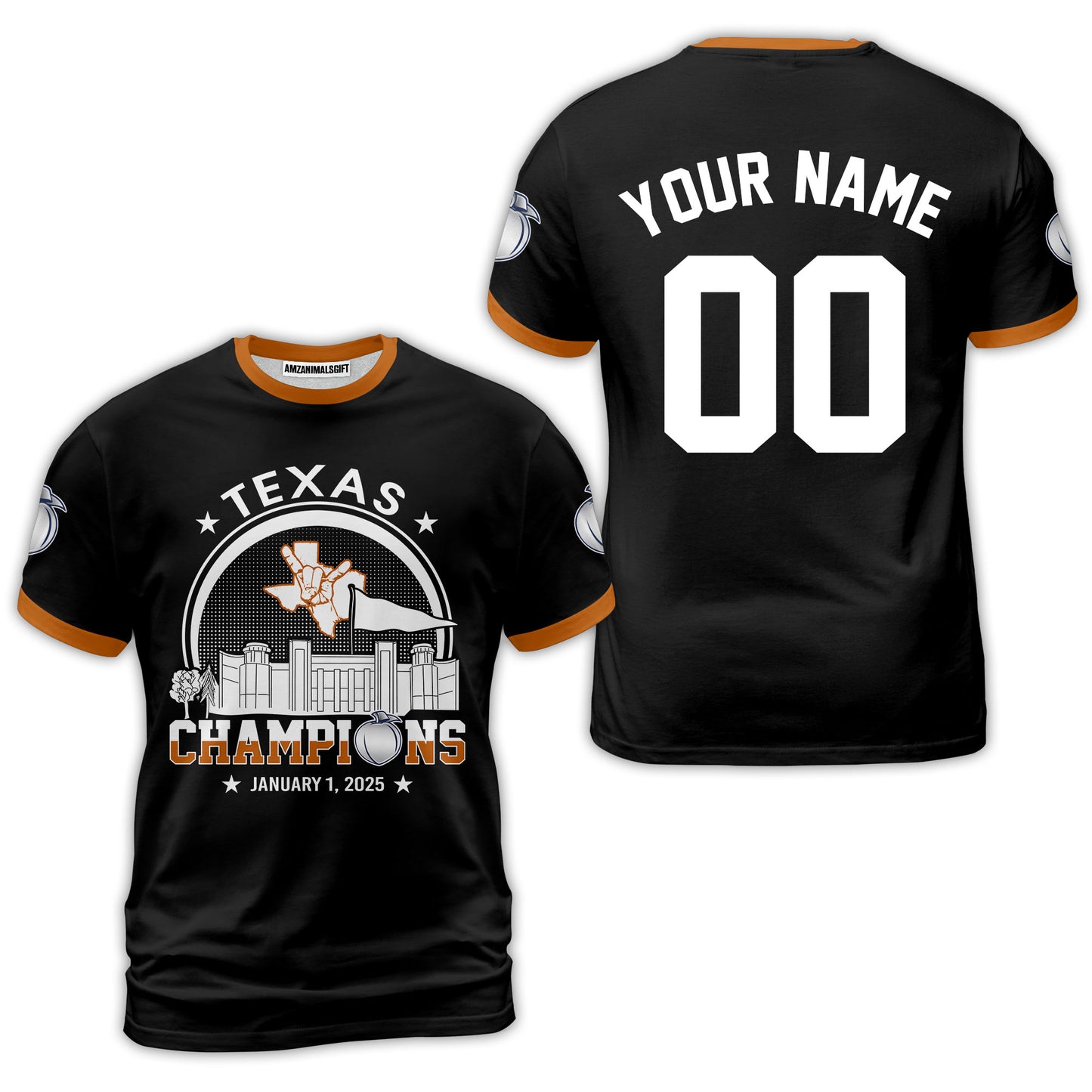 Texas Football 2025 Peach Champions Skyline Custom Double Sided Shirts, 2025 Peach Champs 2 Sided Custom Shirts