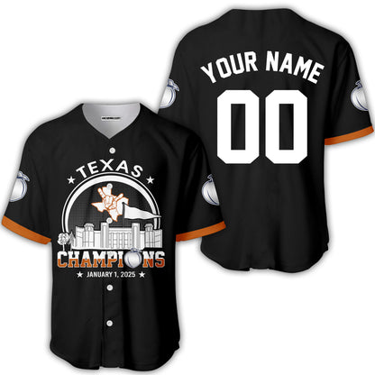 Texas Football 2025 Peach Champions Skyline Custom Double Sided Shirts, 2025 Peach Champs 2 Sided Custom Shirts