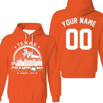 Texas Football 2025 Peach Champions Skyline Double Sided Sweatshirt, 2024 Peach Champs 2 Sided Custom Shirts Hoodie Sweatshirt