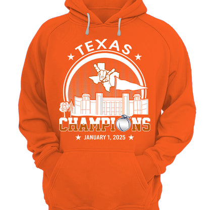 Texas Football 2025 Peach Champions Skyline Shirts, 2025 Peach Champs Apparel For Texas Football Fans