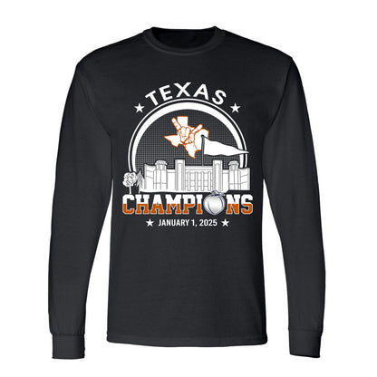 Texas Football 2025 Peach Champions Skyline Shirts, 2025 Peach Champs Apparel For Texas Football Fans