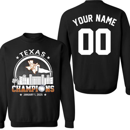 Texas Football 2025 Peach Champions Skyline Double Sided Sweatshirt, 2024 Peach Champs 2 Sided Custom Shirts Hoodie Sweatshirt