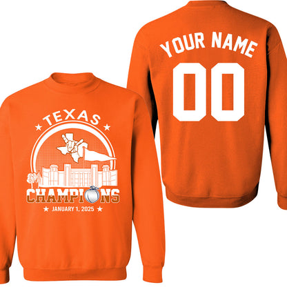 Texas Football 2025 Peach Champions Skyline Double Sided Sweatshirt, 2024 Peach Champs 2 Sided Custom Shirts Hoodie Sweatshirt