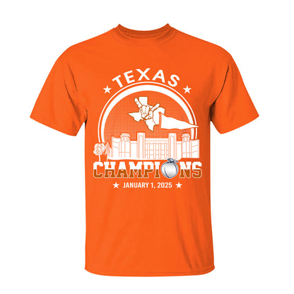 Texas Football 2025 Peach Champions Skyline Shirts, 2025 Peach Champs Apparel For Texas Football Fans