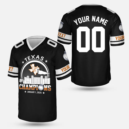 Texas Football 2025 Peach Champions Skyline Custom Double Sided Shirts, 2025 Peach Champs 2 Sided Custom Shirts