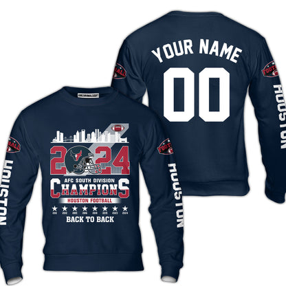 Houston American Football 2024 AFC South Champions Custom Hoodie Shirts, Custom Houston Football Division Champion Hoodie Shirt