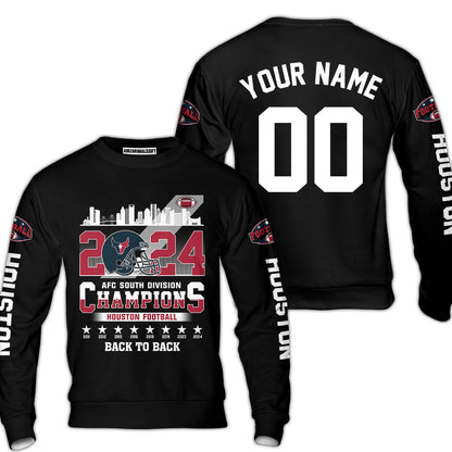 Houston American Football 2024 AFC South Champions Custom Hoodie Shirts, Custom Houston Football Division Champion Hoodie Shirt