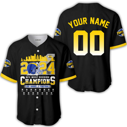2024 Los Angeles Football NFC West Division Champions Skyline Custom V-neck Jersey, 2024 NFC West Champs Custom Double Sided V-neck Jersey Shirts