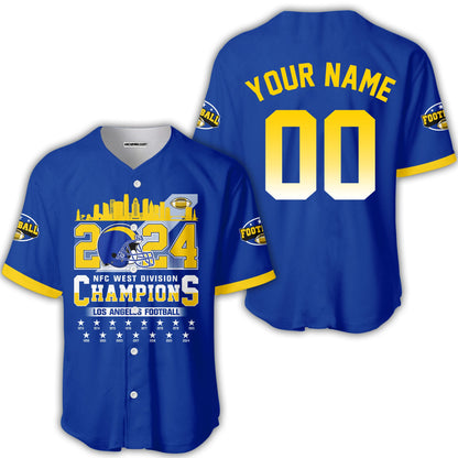 2024 Los Angeles Football NFC West Division Champions Skyline Custom V-neck Jersey, 2024 NFC West Champs Custom Double Sided V-neck Jersey Shirts