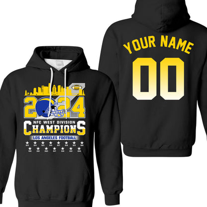 2024 Los Angeles Football NFC West Division Champions Skyline Double Sided Long Sleeve Shirt, 2024 NFC West Champs 2 Sided Custom Long Sleeve Shirts