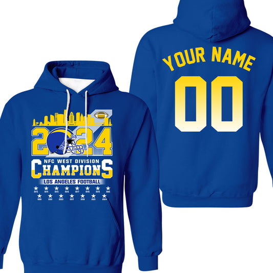 2024 Los Angeles Football NFC West Division Champions Skyline Double Sided Hoodie, 2024 NFC West Champs 2 Sided Custom Hoodie