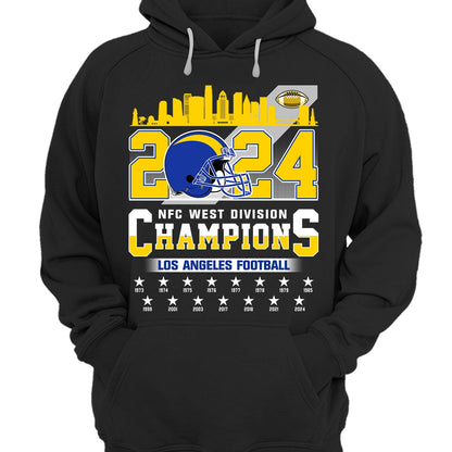 2024 Los Angeles Football NFC West Division Champions Skyline Shirts, 2024 NFC West Champs Apparel For Los Angeles Football Fans