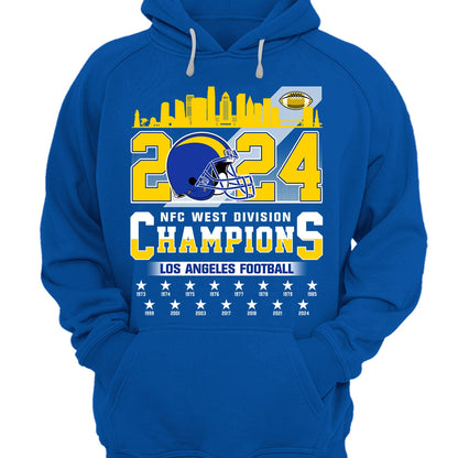 2024 Los Angeles Football NFC West Division Champions Skyline Shirts, 2024 NFC West Champs Apparel For Los Angeles Football Fans