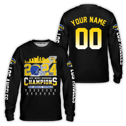 2024 Los Angeles Football NFC West Division Champions Skyline Custom V-neck Jersey, 2024 NFC West Champs Custom Double Sided V-neck Jersey Shirts
