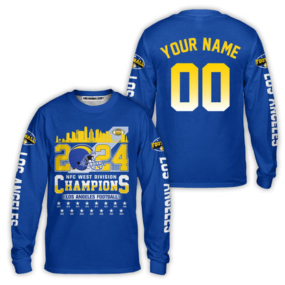 2024 Los Angeles Football NFC West Division Champions Skyline Custom V-neck Jersey, 2024 NFC West Champs Custom Double Sided V-neck Jersey Shirts