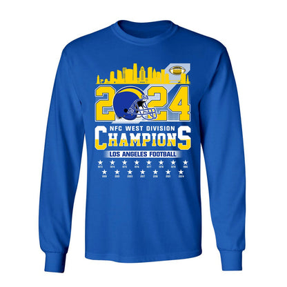 2024 Los Angeles Football NFC West Division Champions Skyline Shirts, 2024 NFC West Champs Apparel For Los Angeles Football Fans