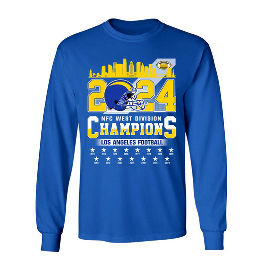 2024 Los Angeles Football NFC West Division Champions Skyline Long Sleeve Shirt, 2024 NFC West Champs Apparel For Los Angeles Football Fans