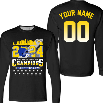 2024 Los Angeles Football NFC West Division Champions Skyline Double Sided Hoodie, 2024 NFC West Champs 2 Sided Custom Hoodie