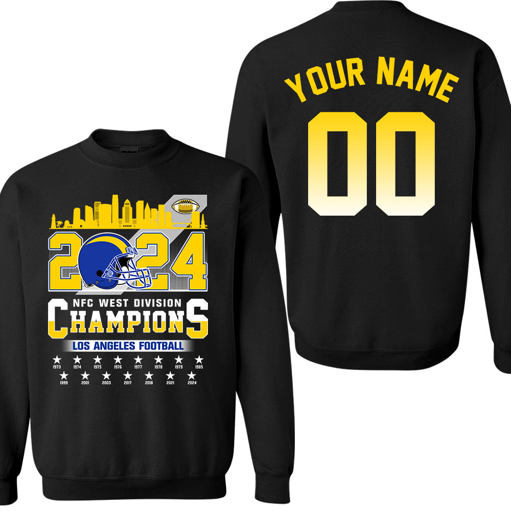 2024 Los Angeles Football NFC West Division Champions Skyline Double Sided Sweatshirt, 2024 NFC West Champs 2 Sided Custom Sweatshirt