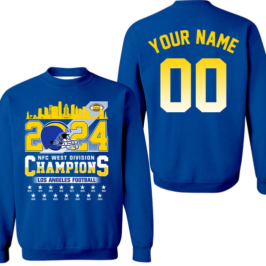 2024 Los Angeles Football NFC West Division Champions Skyline Double Sided Sweatshirt, 2024 NFC West Champs 2 Sided Custom Sweatshirt